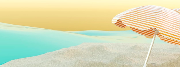 Zamknięty parasol słoneczny na banerze d renderowania plaży