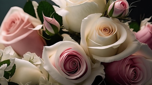 Zamknięty piękny bukiet wielu kolorowych róż realistyczna grafika ilustracja transparent szablon tło Valentine miłość lub koncepcja ślubu