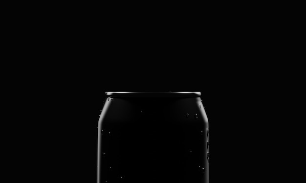 Zamknij górę coli lub piwa może pojemnik w ciemności z oświetleniem studyjnym i kroplą wody skondensowanej na powierzchni aluminium Jedzenie napój i napój koncepcja Renderowanie ilustracji 3D