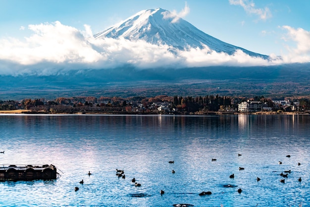 Zamknij górę Fuji od strony jeziora kawaguchi, widok na Mt Fuji od strony jeziora