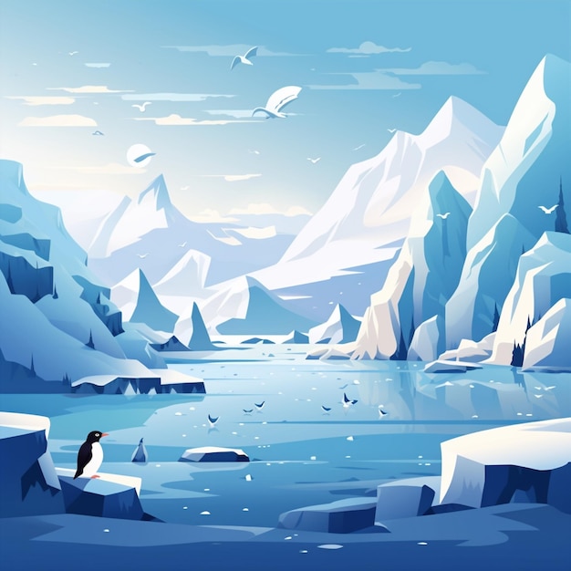 Zdjęcie zamrożona kraina czarów minimalistyczna ilustracja wektorowa pingwinów na antarktydzie