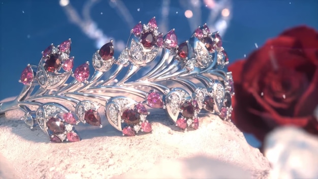 Zdjęcie zamrożone biżuteria róża kreatywna animacja rendering wizualizacja 3d