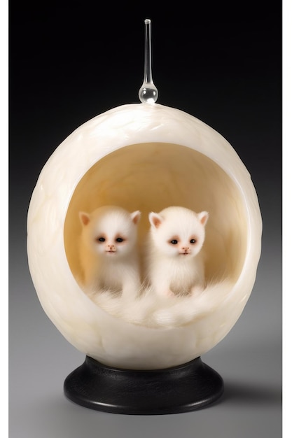 Zamrożone marzenia fascynujący realizm albino Cernunnos Furry Babies Nestled in Glacier Egg przez Anne G.
