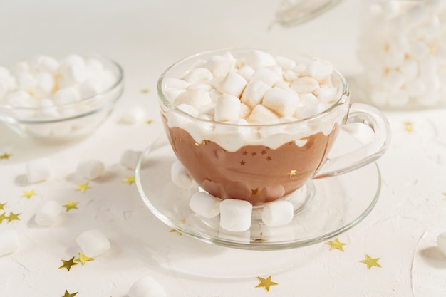 Zamyka Up Filiżanka Gorący Wyśmienicie Kakaowy Napój Z Marshmallows.