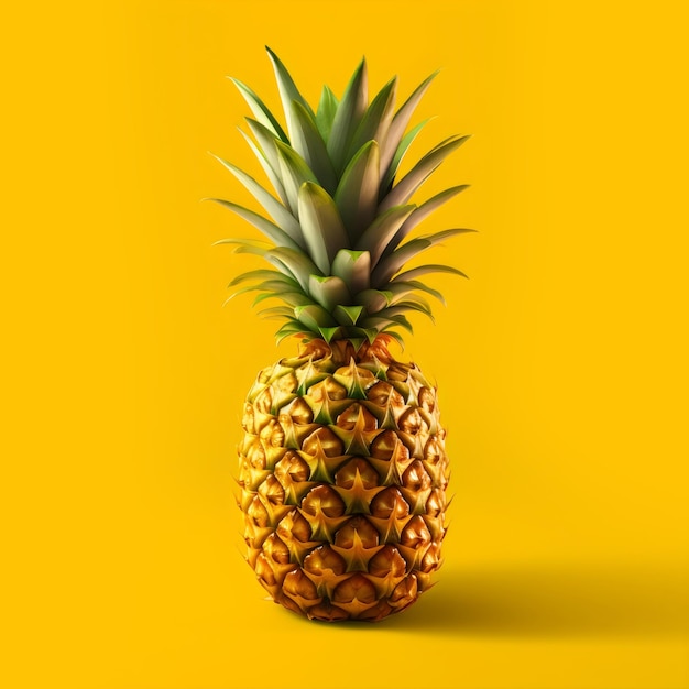 Zamyka w górę 3d realistyczny świeży ananas na żółtym tle Generative AI