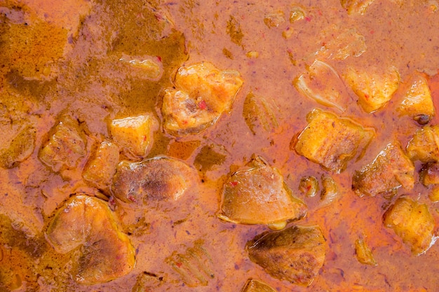 Zamyka w górę muzułmańskiego stylu kurczaka, kartoflanego curry lub kurczaka mussaman curry