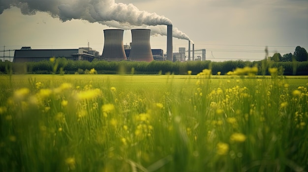 zanieczyszczające tło fabryczne z dużą ilością czarnych kominów dymnych emisje produkcyjne przyroda polluti