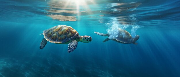 Zdjęcie zanieczyszczenie oceanów jest katastrofą ekologiczną plastikowe torby żółw otoczony generative ai