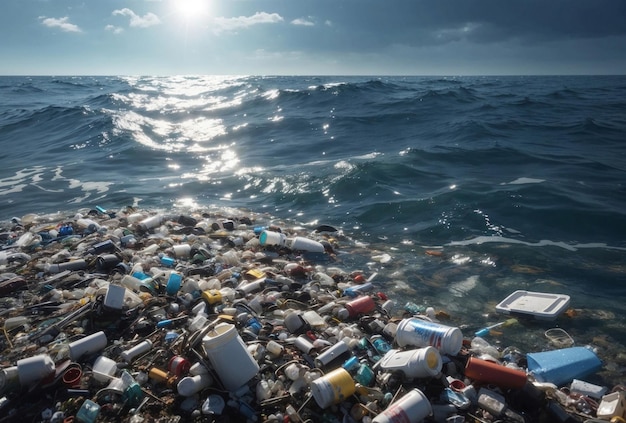 Zanieczyszczenie oceanu plastikowymi śmieciami unoszącymi się w wodzie