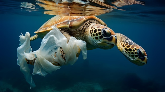 Zanieczyszczenie plastikiem w oceanie Żółwie jedzą plastikowe torebki