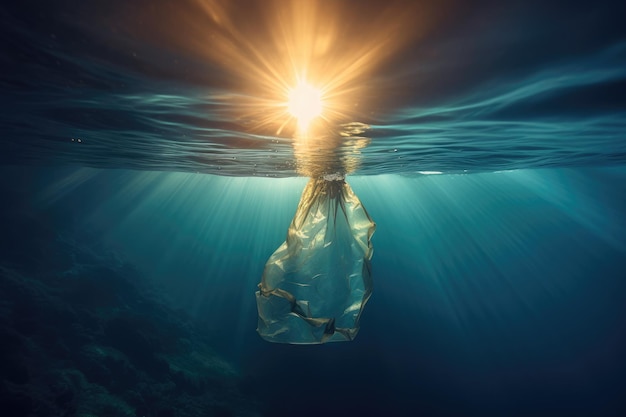 Zanieczyszczenie podwodne plastikowych toreb w oceanie Generatywna sztuczna inteligencja