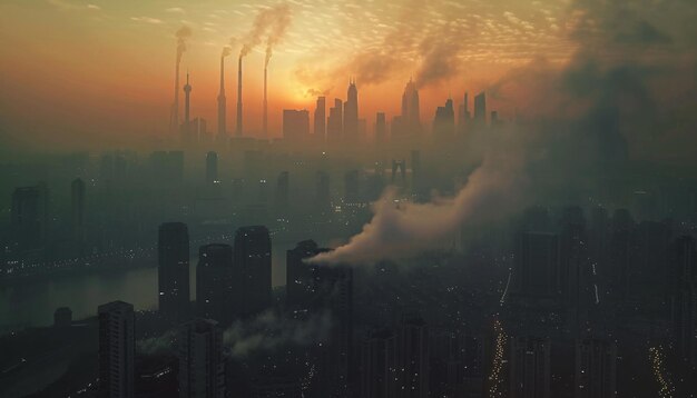 Zanieczyszczenie powietrza w smogowym niebie miejskim
