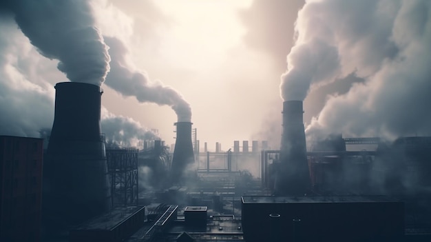 Zanieczyszczone miasto, z którego wydobywa się dym