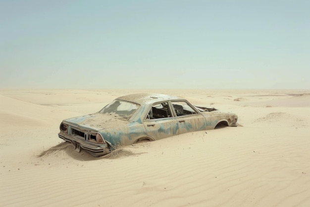 Zaniedbany samochód w piasku pustyni Generuj Ai