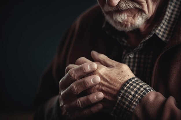 Zaniepokojony starszy mężczyzna nie czuje się dobrze zdenerwowany stary dziadek w średnim wieku dotykający klatki piersiowej odczuwa nagły ból gorączkę