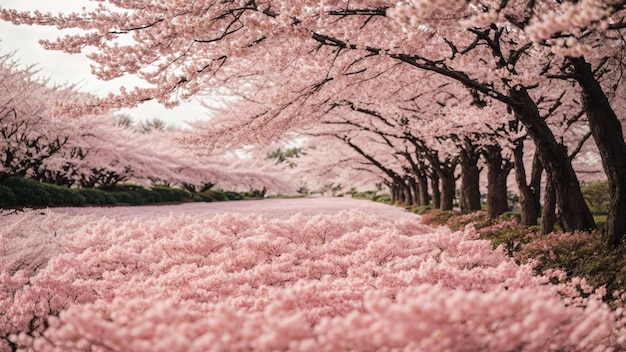 Zanurz nas w spokoju japońskich gajów wiśniowych Zrób zdjęcie, które przenosi nas do