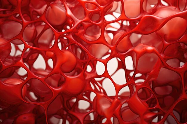Zdjęcie zanurz się w czerwoną eksplorację biomorficznych abstrakcji, gdzie linie i kształty się przeplatają, odzwierciedlając skomplikowany taniec komórkowego piękna.