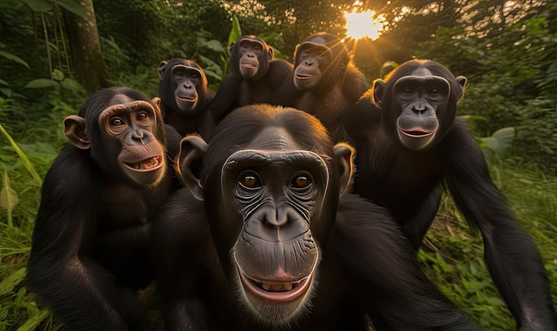 Zanurz się w świecie szympansów dzięki oszałamiającemu selfie fotograficznemu tworzonemu za pomocą narzędzi sztucznej inteligencji.