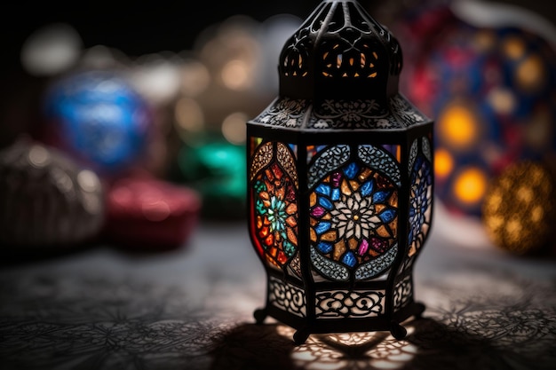 Zapalona latarnia z kolorami arabskiego światła