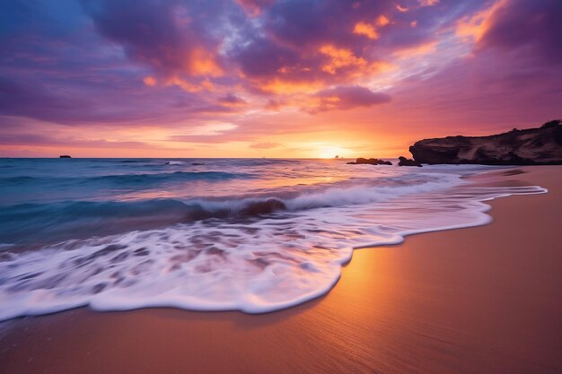 Zapierająca dech w piersiach scena tętniącego życiem zachodzenia słońca na wybrzeżu