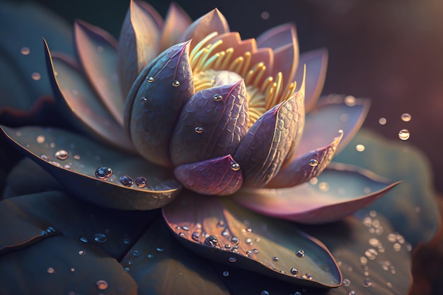 Zapierający dech w piersiach kwiat lotosu uchwycony szczegółowo w widoku z bliska