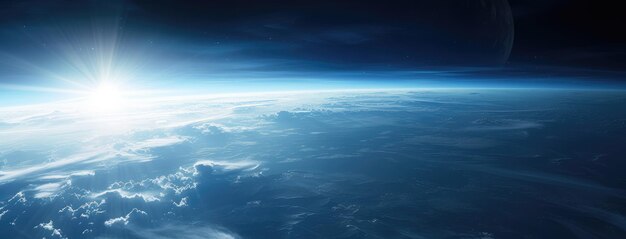 Zdjęcie zapierający dech w piersiach wschód słońca nad ziemią z kosmosu