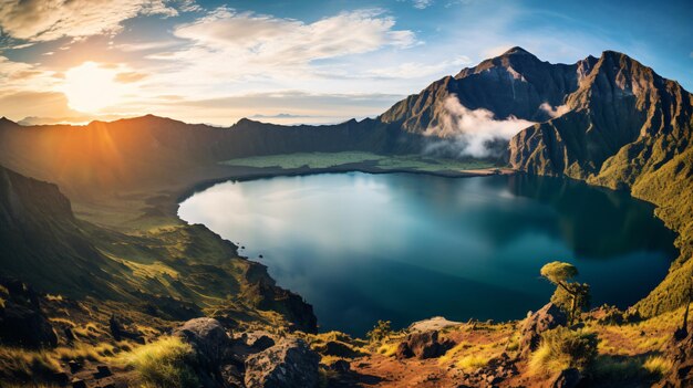 Zapierający oddech widok z góry Rinjani