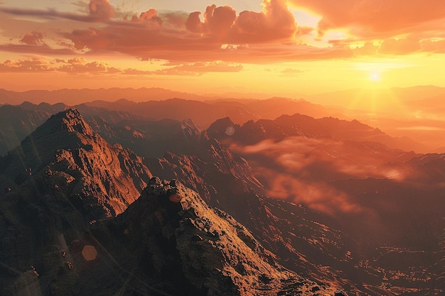 Zapierający oddech widok zachodu słońca z szczytu góry