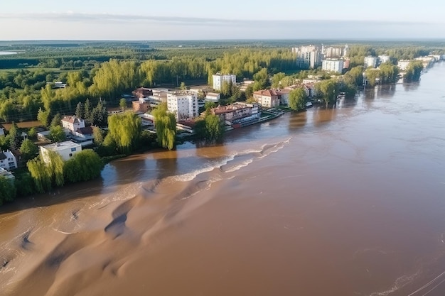 Zapora zbiornika przerywa duże zalanie domów dużą ilością wody generowanej przez AI