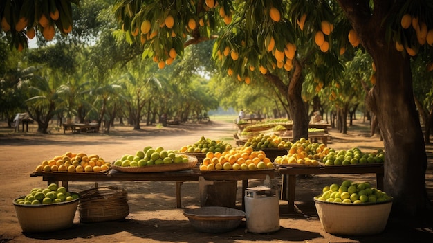 Zapraszający indyjski sad mango z dojrzałymi mango Alphonso