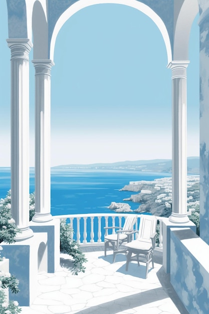Zdjęcie zaprojektuj fascynującą grafikę, która łączy majestatyczne piękno greckiej architektury