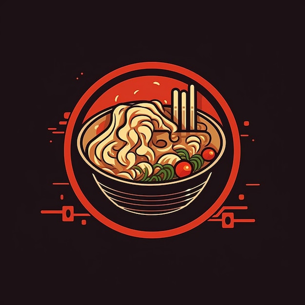 Zaprojektuj graficzne logo ramenu dla żywności zawierające trzy elementy reprezentujące chińską kulturę