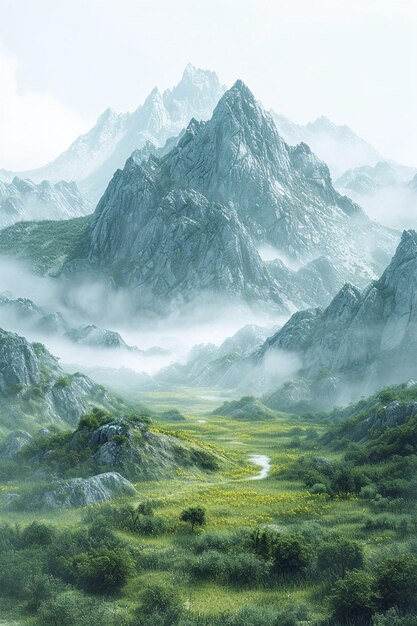 zaproszenie 3D przedstawiające spokojny krajobraz górski