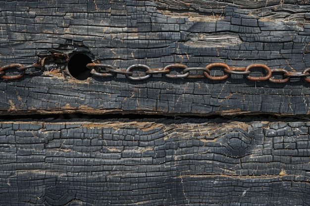 Zardzewiały łańcuch na starych drewnianych drzwiach stodoły w Montrealu