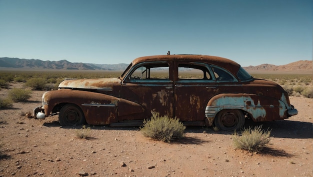 zardzewiały stary samochód na środku pustyni