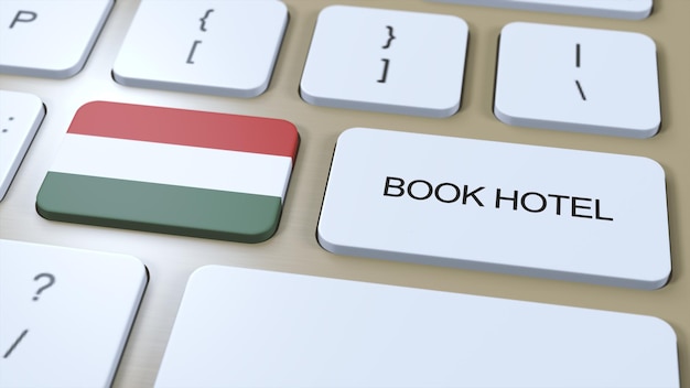 Zarezerwuj hotel na Węgrzech za pomocą strony internetowej Przycisk na klawiaturze komputera Koncepcja podróży 3D