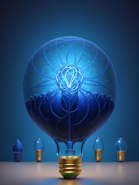 Zdjęcie Żarówka abstrakcyjna wektorowa żarówki świecą na ciemno niebieskim kreatywne pomysły cyfrowe rozwiązanie