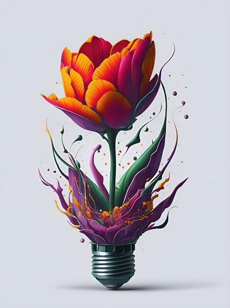 Zdjęcie Żarówka energii tulipan kwiat rozchlapać styl kolorowych kwiatów hiperszczegółowa ilustracja