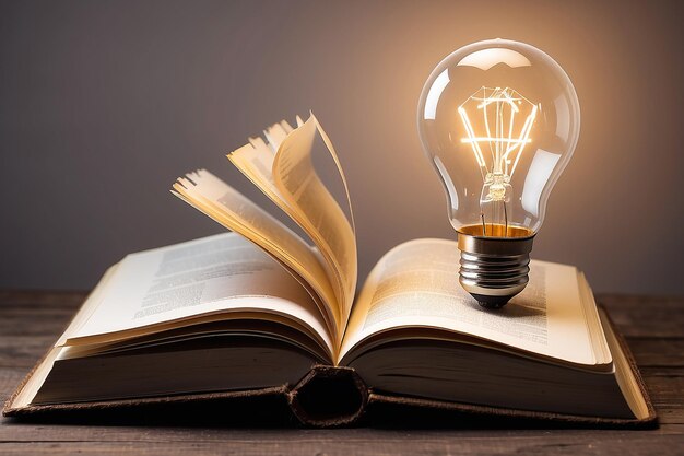 Zdjęcie Żarówka i książka pomysł inspiracji z czytania pomysł innowacji dzień książki koncepcyjnej