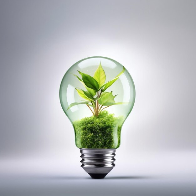 Żarówka koncepcyjna zielonej energii z generatywną sztuczną inteligencją zielonych roślin