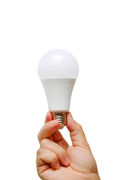 Żarówka LED eco w ręku na białym tle