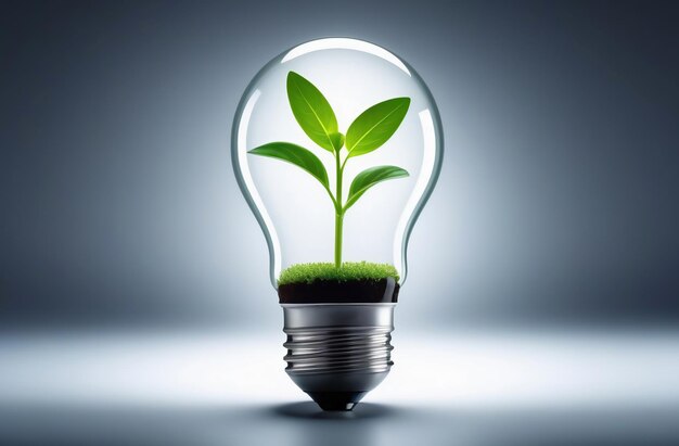 Zdjęcie Żarówka z rośliną wewnątrz koncepcja zielonej zrównoważonej energii