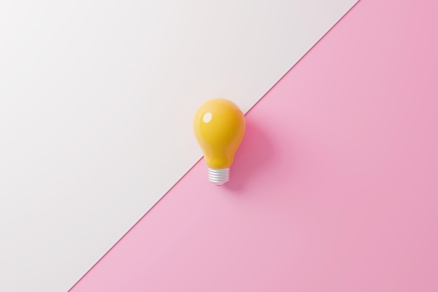 Żarówka żółta na różowym i białym tle Koncepcja kreatywnego pomysłu i innowacji 3d renderowania ilustracji