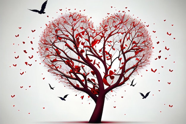 Zdjęcie zaskakujące drzewo miłości z lataniem