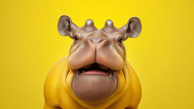 Zaskoczony hipopotam w żółtym