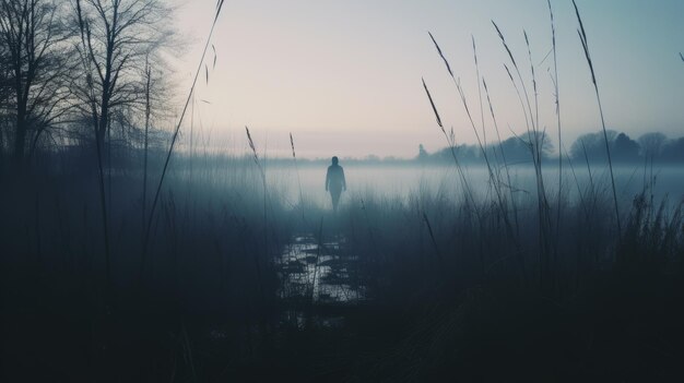 Zdjęcie zasłonięte sylwetki: psychologiczny horror na bagnie