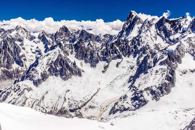 Zaśnieżone góry Chamonix Mont Blanc HauteAlpy Sabaudzkie Francja