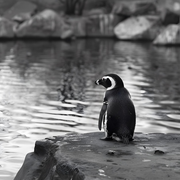 Zdjęcie zastanawiający się pingwin nadaje się do zimnej samotnej kontemplacji