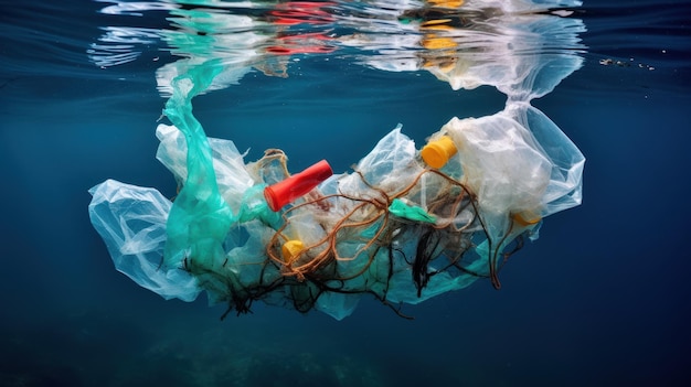 Zatrzymaj koncepcję zanieczyszczenia plastikiem oceanu Problem środowiskowy Tworzywa sztuczne i mikroplastik Generative Ai