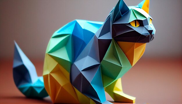 Zdjęcie zawijanie origami kota w kolorowy papier generative ai